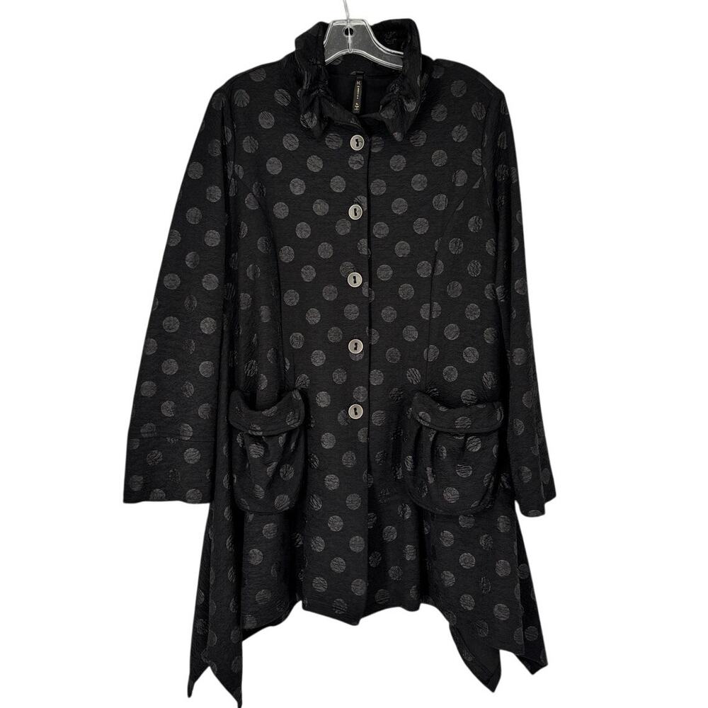 IC by Connie K Minimalist Jacket Womens XL Lagenlook Shirred Collar Polka Dot - Picture 4 of 12